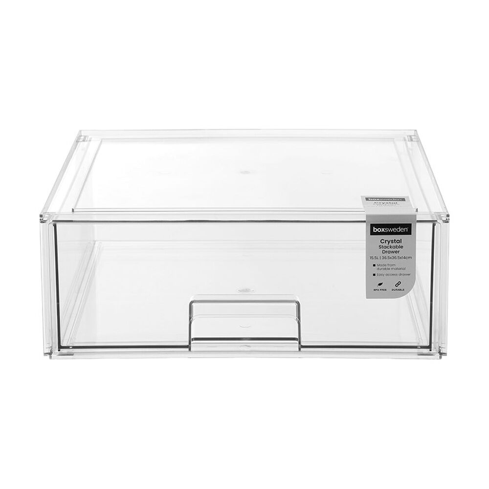 Boxsweden Crystal Stackable Organisation Storage Drawer 36.5x36.5x14cm 15.5L