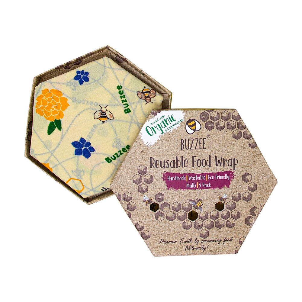 3pc Buzzee Reusable Organic Beeswax Wraps Kitchen Accessory Assorted Designs