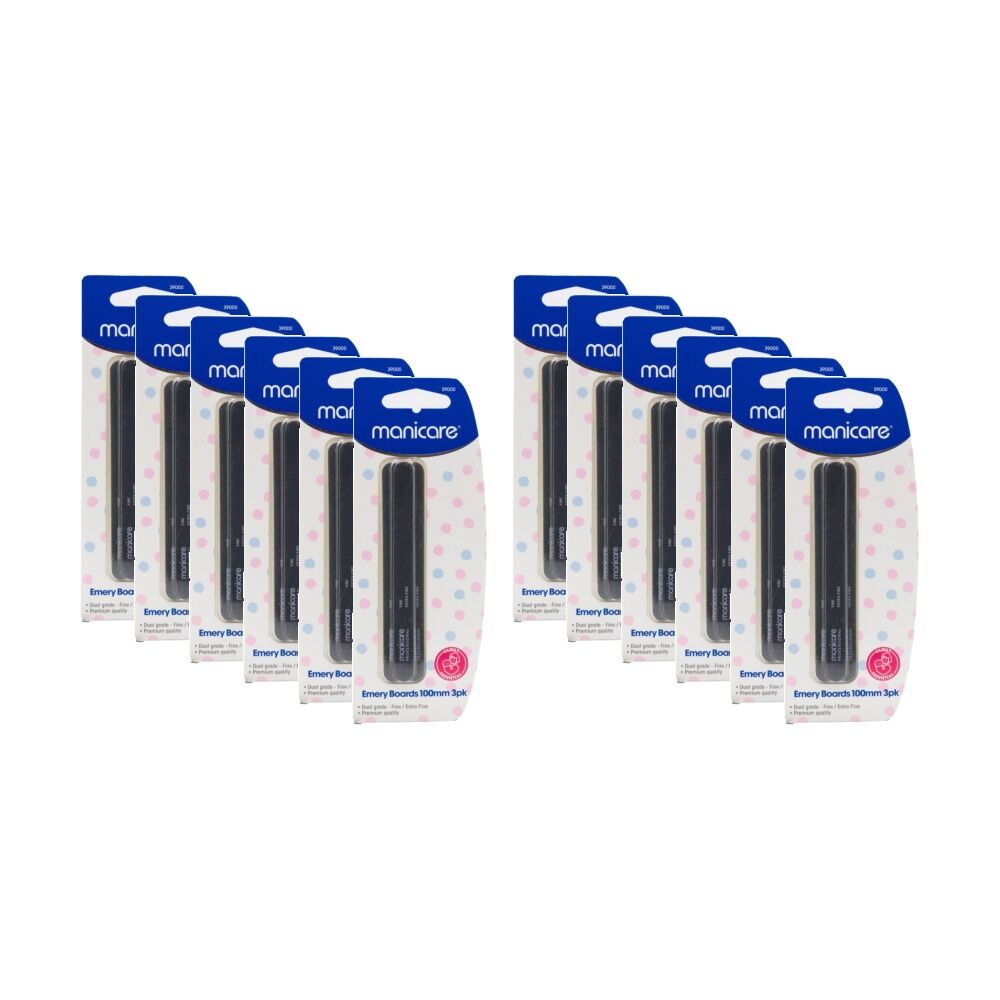 12x 3pc Manicare Emery Boards 100mm Dual Grade Fine/Extra-Fine Nail File