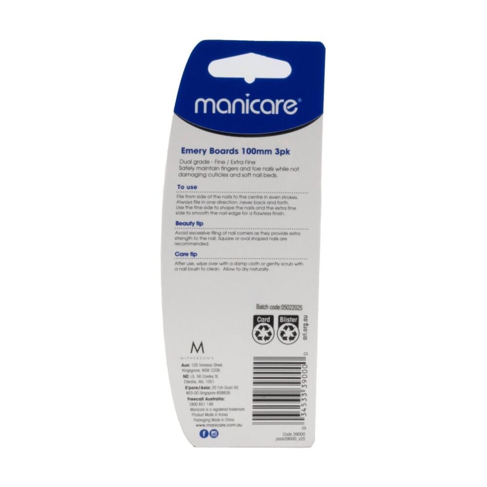 12x 3pc Manicare Emery Boards 100mm Dual Grade Fine/Extra-Fine Nail File