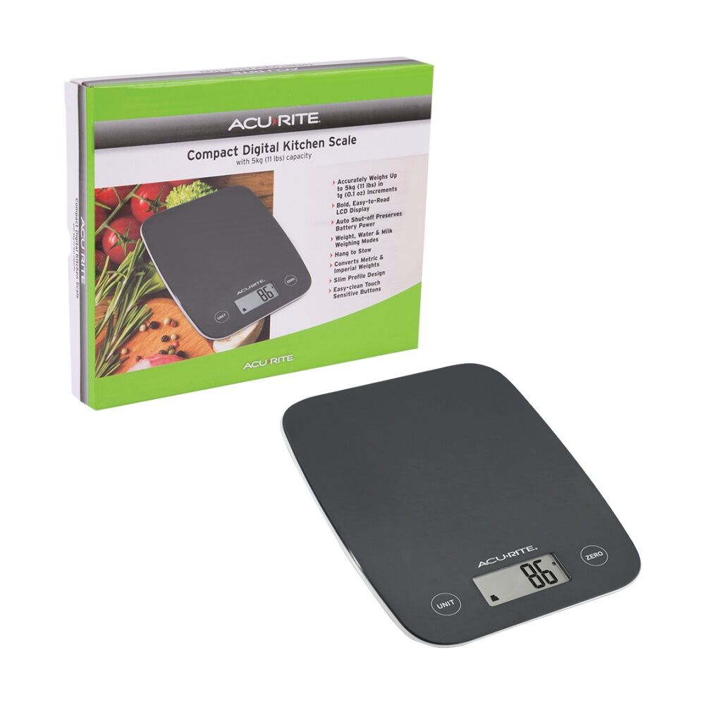 Acurite Compact Digital Kitchen Scale 5kg Capacity Black W/ LCD Display