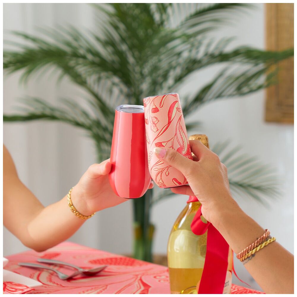 2PK Annabel Trends Sparkling Flute Double Walled Red & Pink Stripe Tumbler 175ml