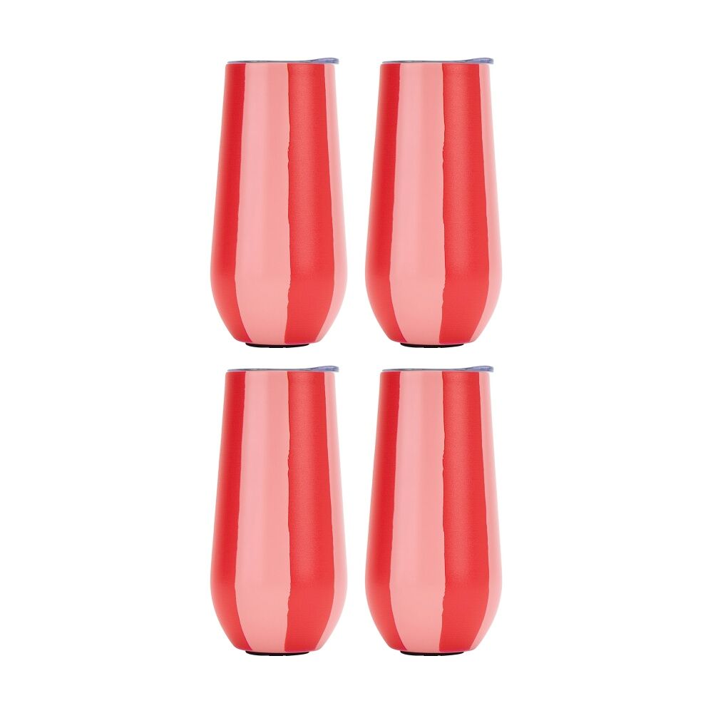 4PK Annabel Trends Sparkling Flute Double Walled Red & Pink Stripe Tumbler 175ml