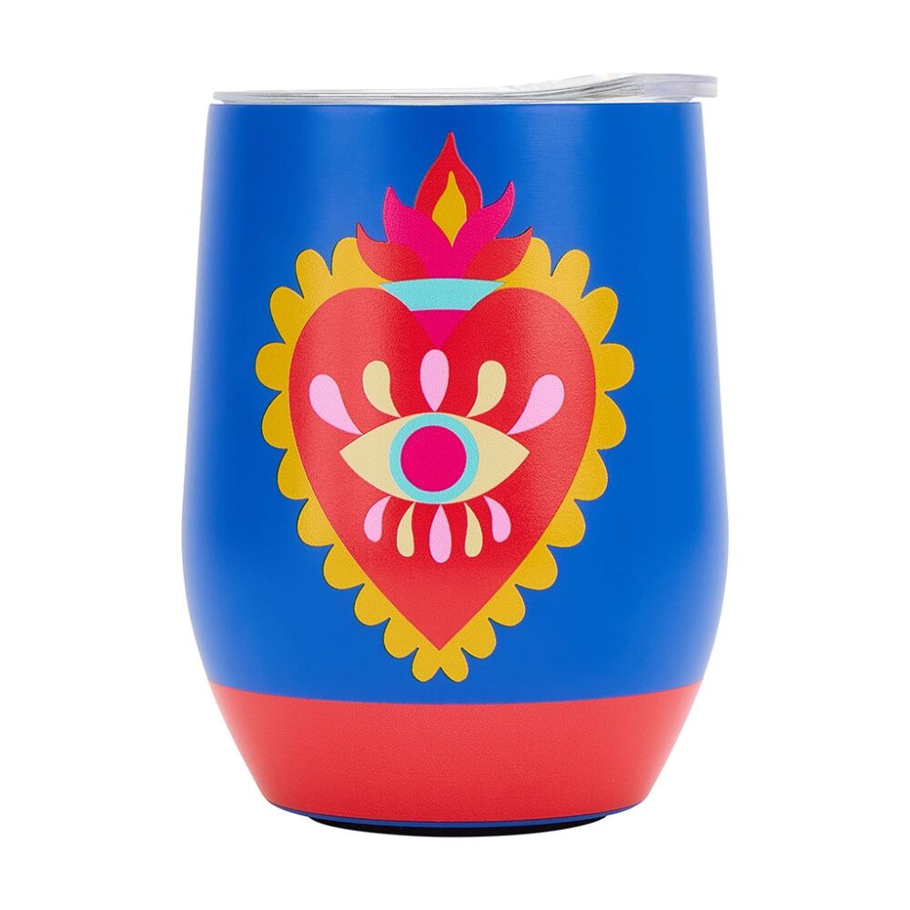 2PK Annabel Trends Drink Tumbler Double Walled Blue & Red Fiesta Heart 350ml