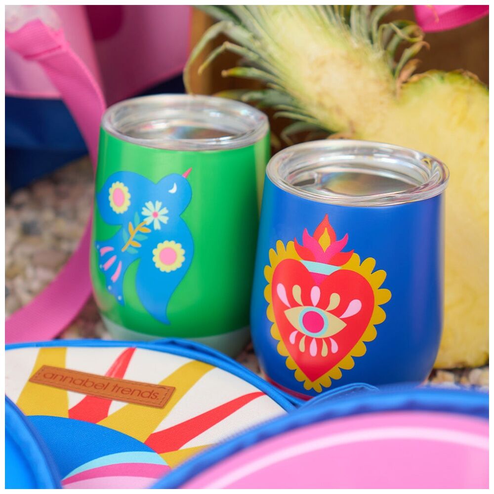 2PK Annabel Trends Drink Tumbler Double Walled Blue & Red Fiesta Heart 350ml
