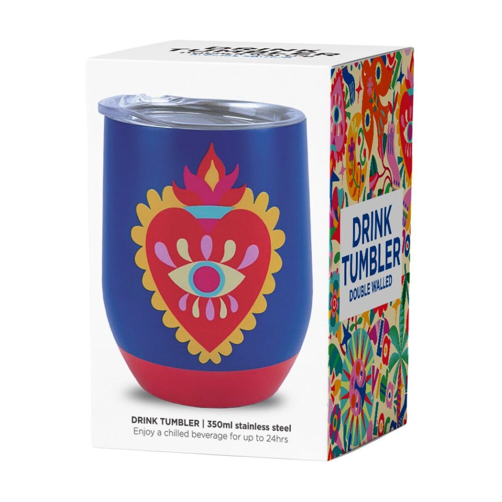 2PK Annabel Trends Drink Tumbler Double Walled Blue & Red Fiesta Heart 350ml