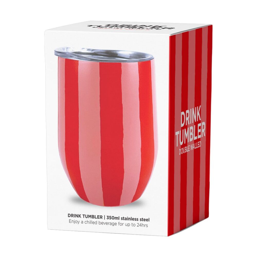 2PK Annabel Trends Drink Tumbler Double Walled Red & Pink Stripe 350ml