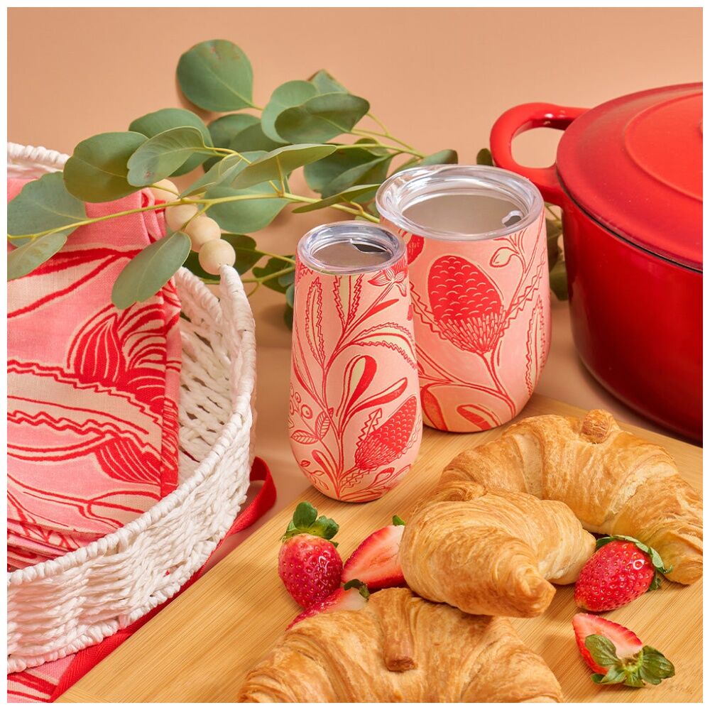2PK Annabel Trends Drink Tumbler Double Walled Red & Pink Stripe 350ml
