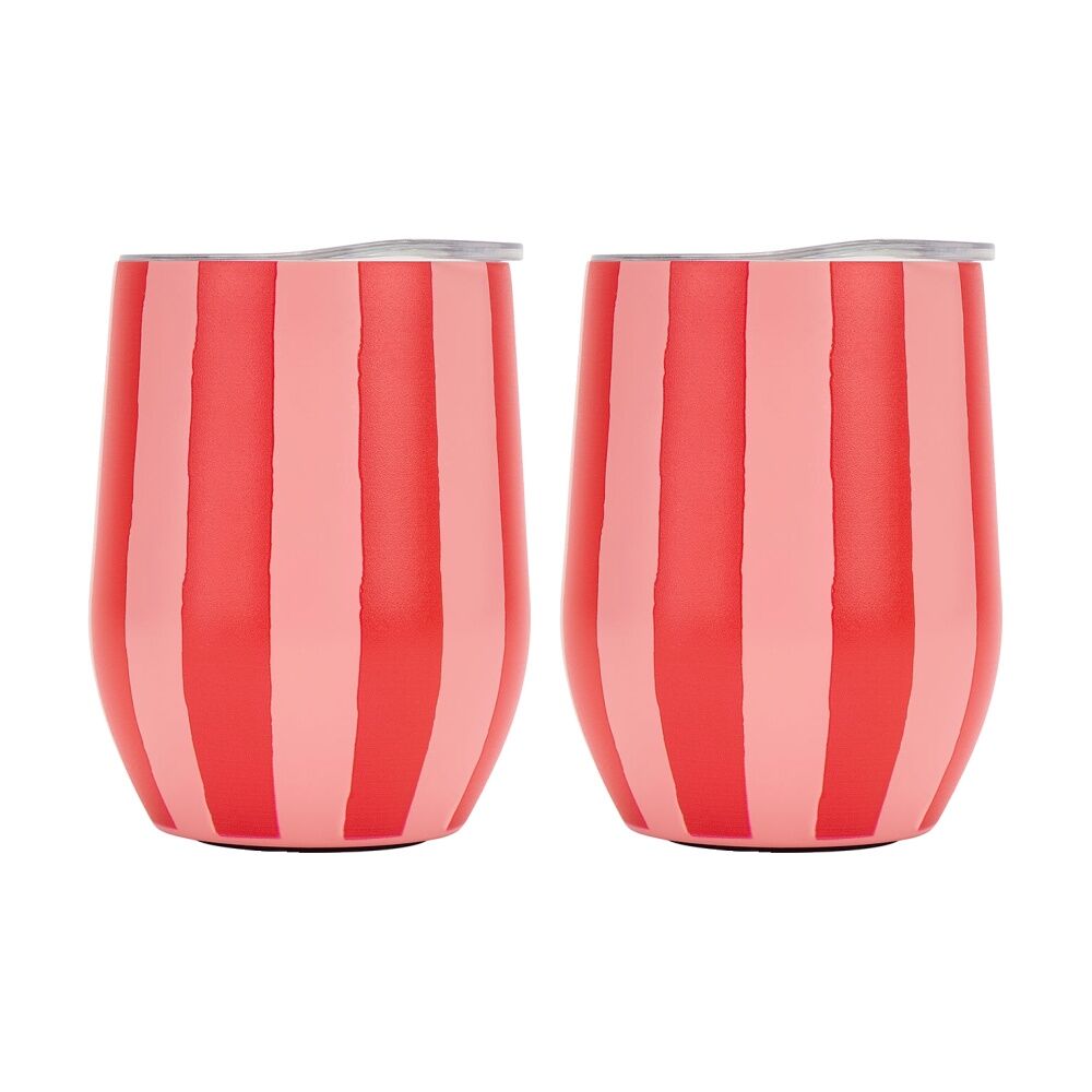 2PK Annabel Trends Drink Tumbler Double Walled Red & Pink Stripe 350ml