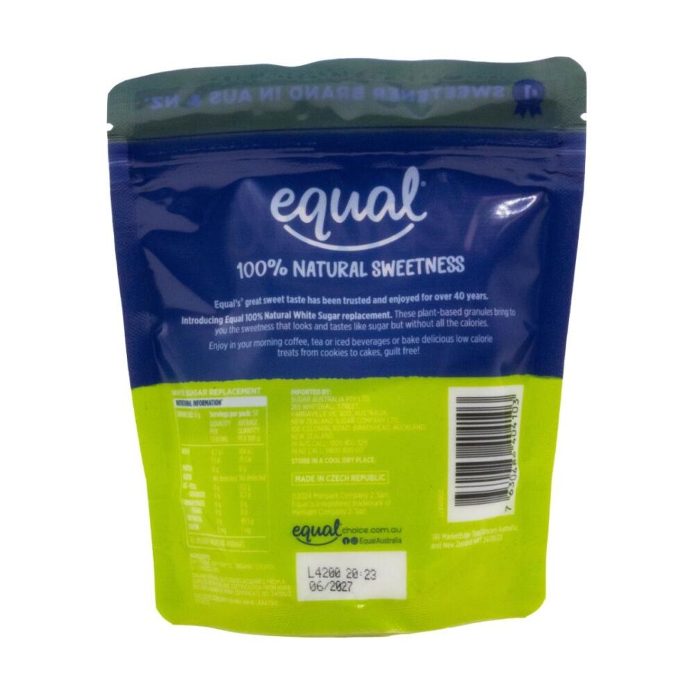 12PK Equal 100% Natural Sweetness Low Calorie Sugar Replacement 200g White
