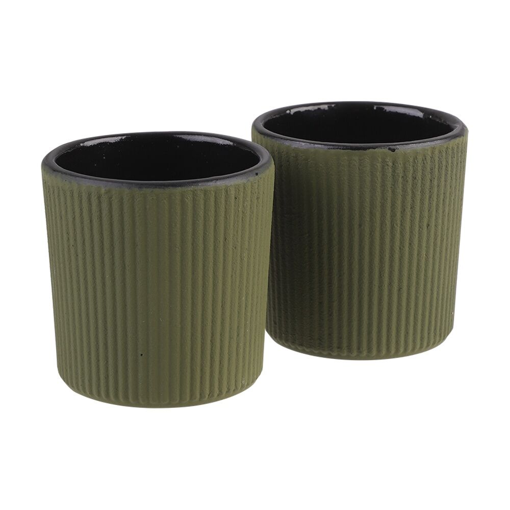 2x 2pc Teaology Cast Iron Heat Retaining Tea Cup Set Serenity Olive 120ml