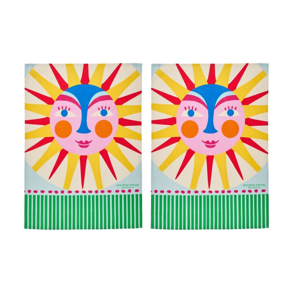 2PK Annabel Trends Kitchen Tea Towel Fiesta Sun Print 100% Cotton 70x50cm