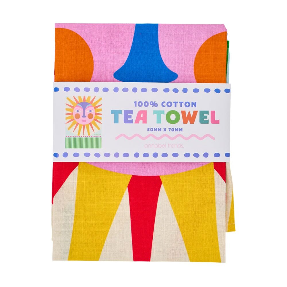 2PK Annabel Trends Kitchen Tea Towel Fiesta Sun Print 100% Cotton 70x50cm