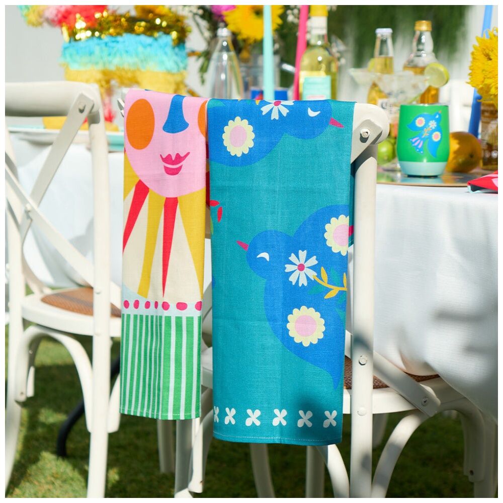 2PK Annabel Trends Kitchen Tea Towel Fiesta Sun Print 100% Cotton 70x50cm