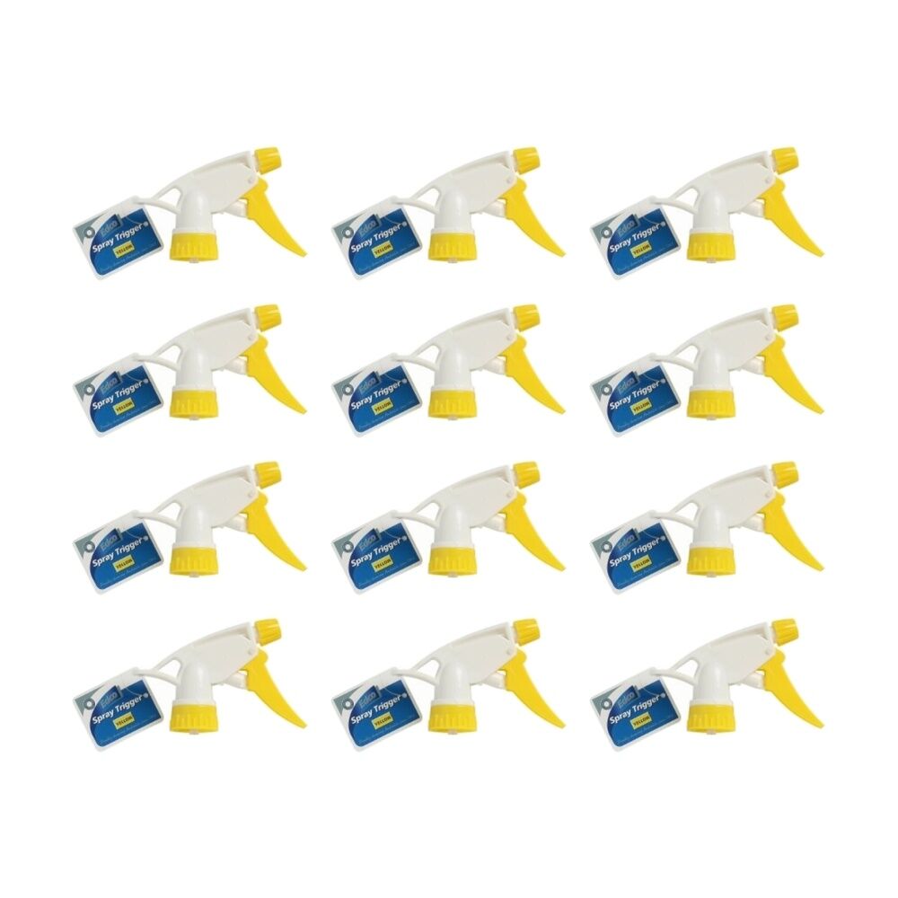 12PK Edco Adjustable Setting 257mm Stem Spray Trigger For Use With 500ml Yellow