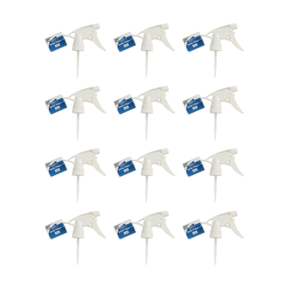 12PK Edco Adjustable Setting 257mm Stem Spray Trigger For Use With 500ml White
