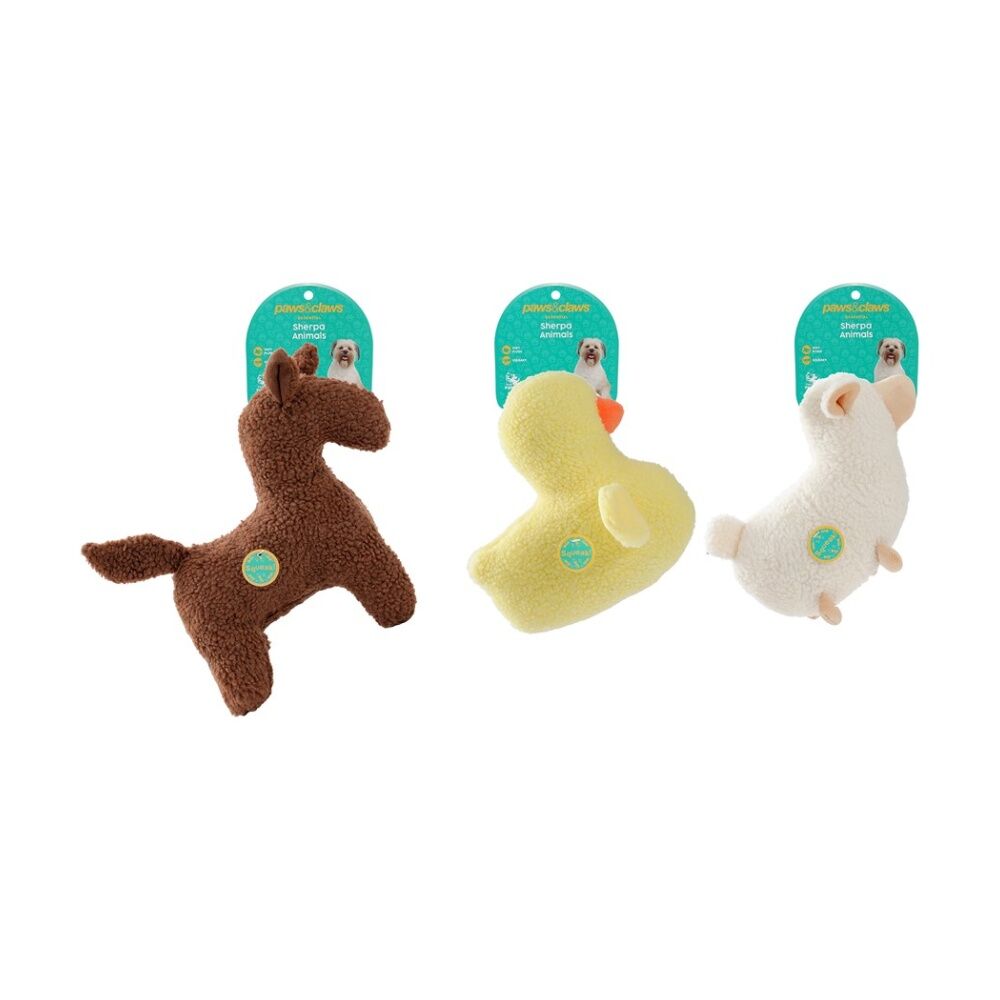 6x Paws And Claws Soft Plush Sherpa Animals Dog Chew/Cuddle Squeaker Toy Assorted