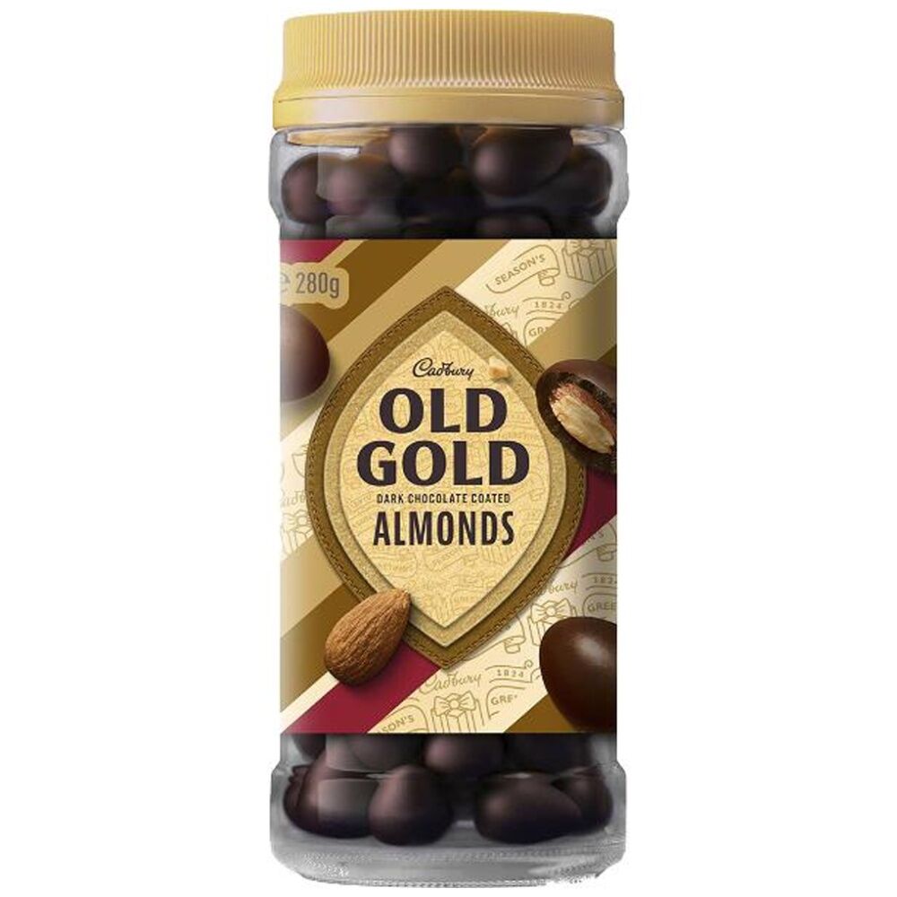 10PK Cadbury Old Gold Dark Chocolate Coated Scorched Almonds Jar 280g