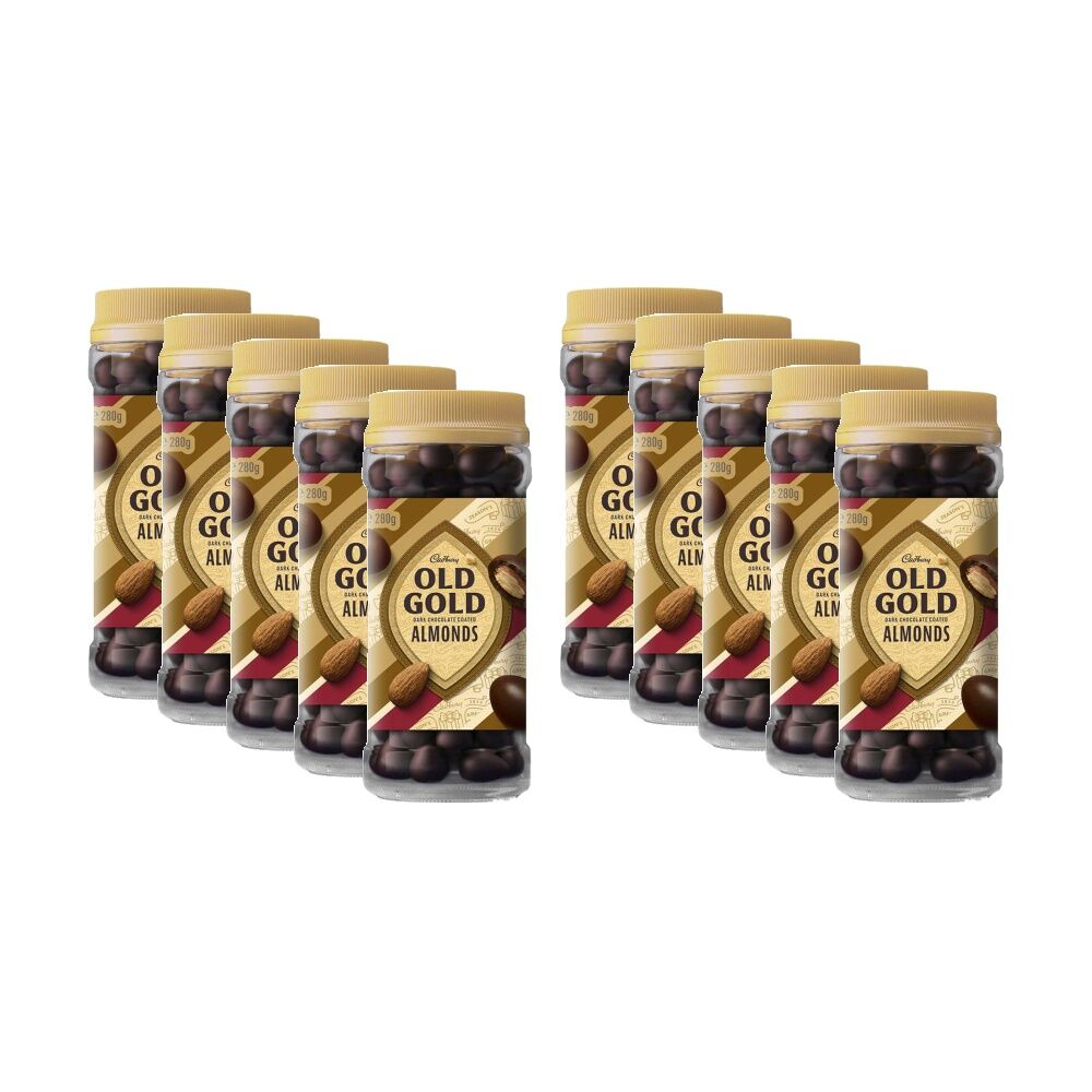 10PK Cadbury Old Gold Dark Chocolate Coated Scorched Almonds Jar 280g