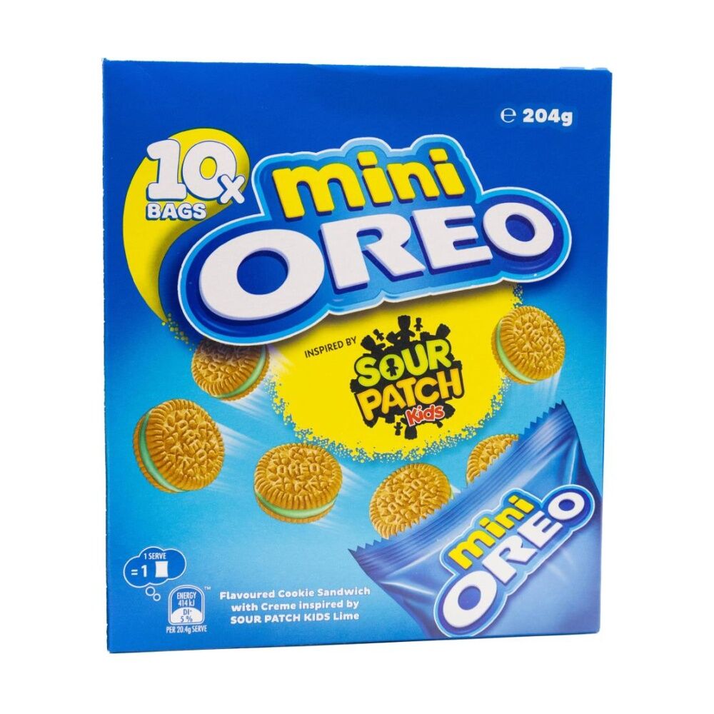 8x 10pc Mini Oreo Biscuit Snacks W/ Sour Patch Kids Lime Inspired Creme 204g