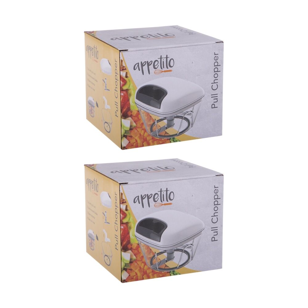 2PK Appetito Manual Cord Pull Vegetable Chopper Kitchen Tool White/Grey