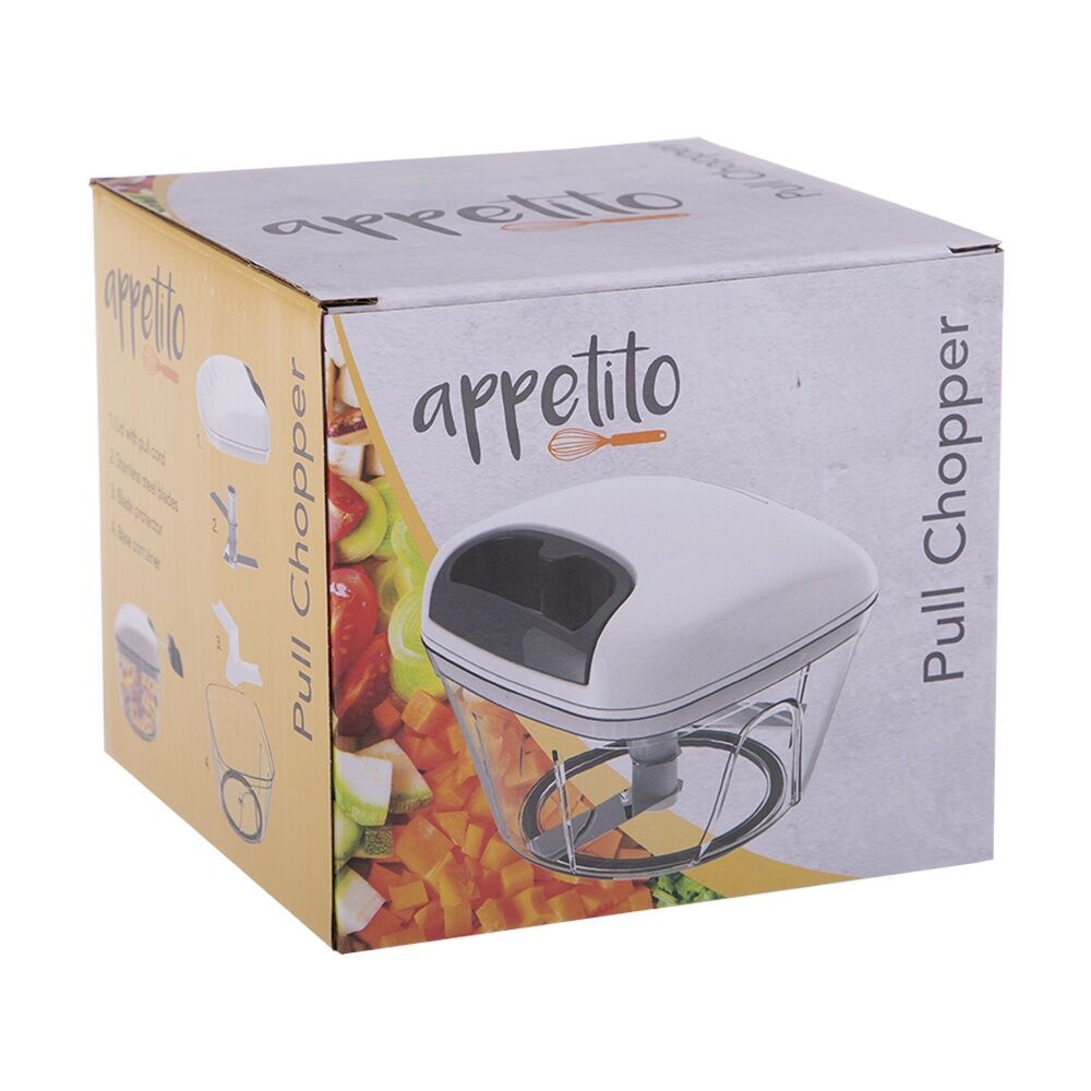 2PK Appetito Manual Cord Pull Vegetable Chopper Kitchen Tool White/Grey
