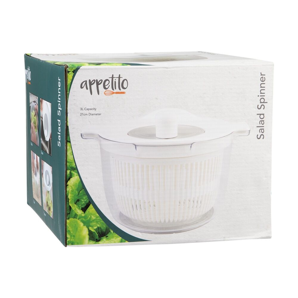 Appetito Salad Spinner High-Speed Drying Kitchen Tool White 3L Capacity