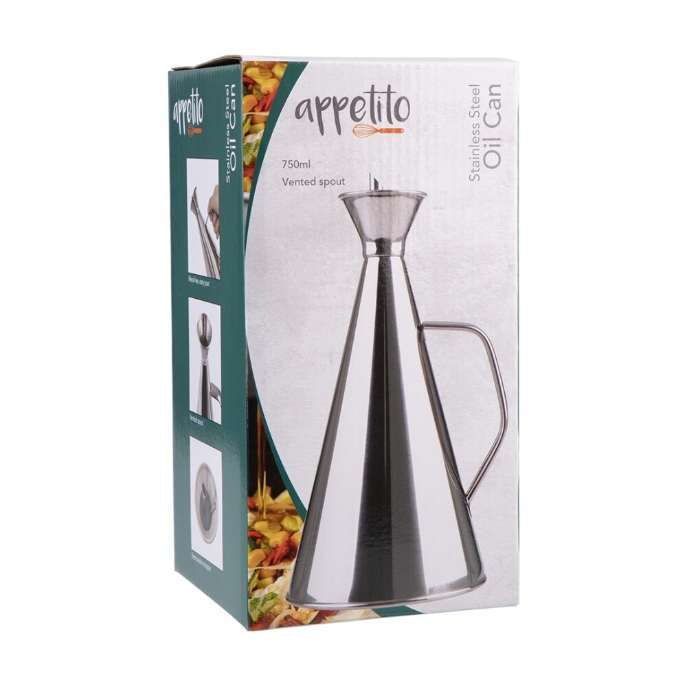 2PK Appetito Durable Stainless Steel Oil Can W/ Vented Spout 750ml
