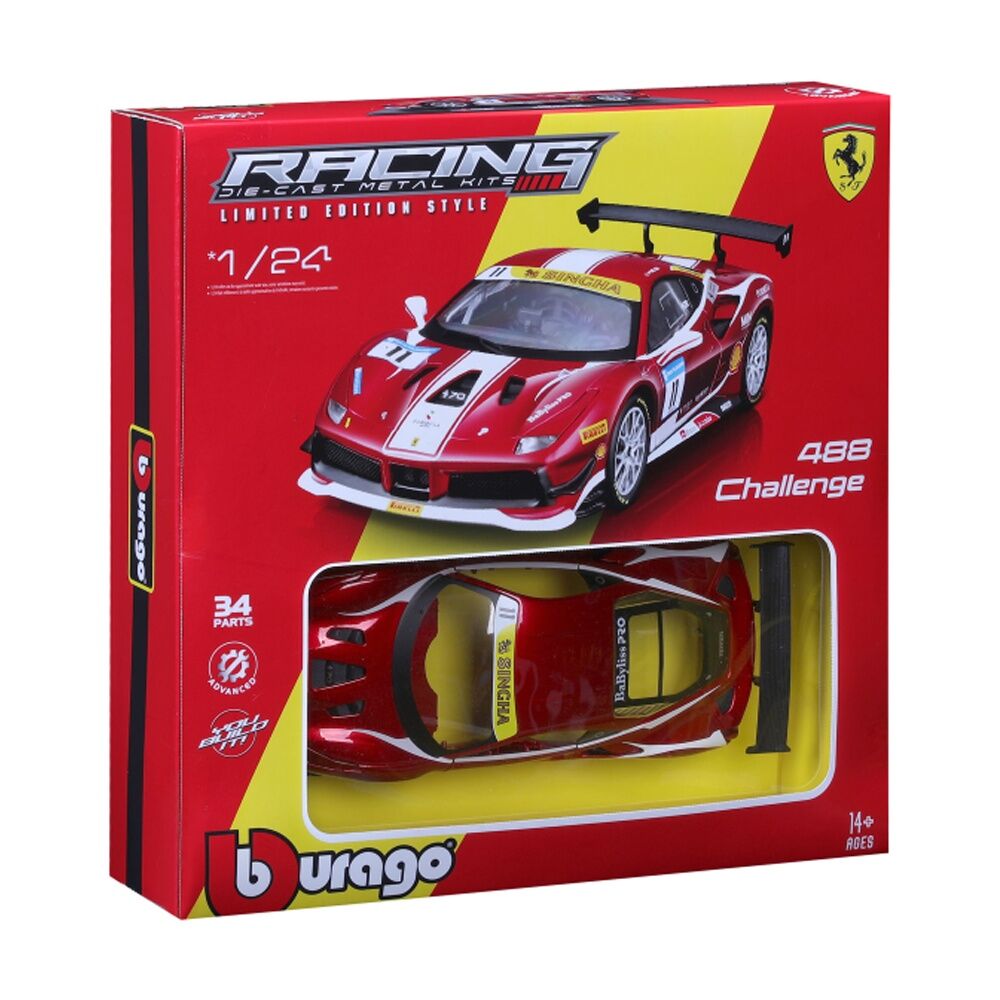 Bburago Model Kit 2017 Ferrari 488 Challenge Race Car Toy Replica Red
