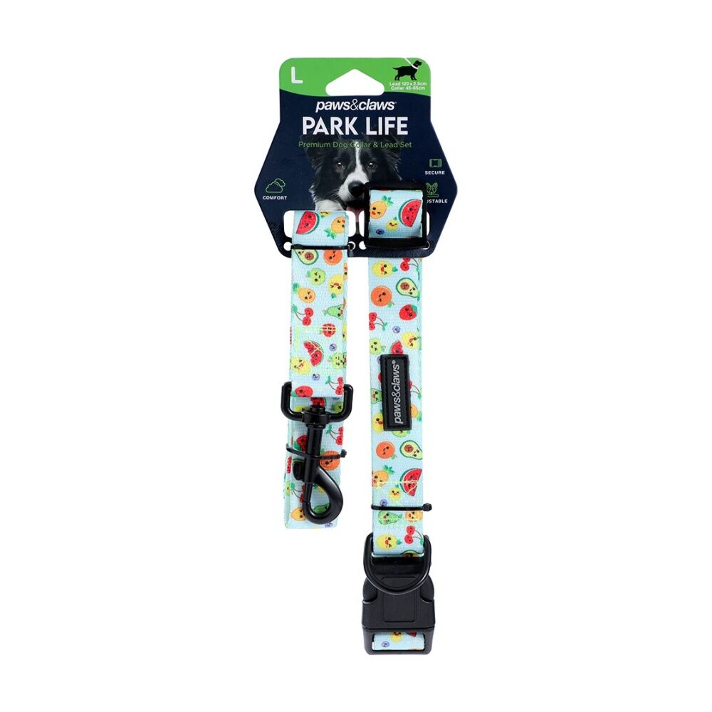 6x Paws And Claws Park Life Dog Collar & Lead Set Large 45-65cm 120x2.5cm Assorted