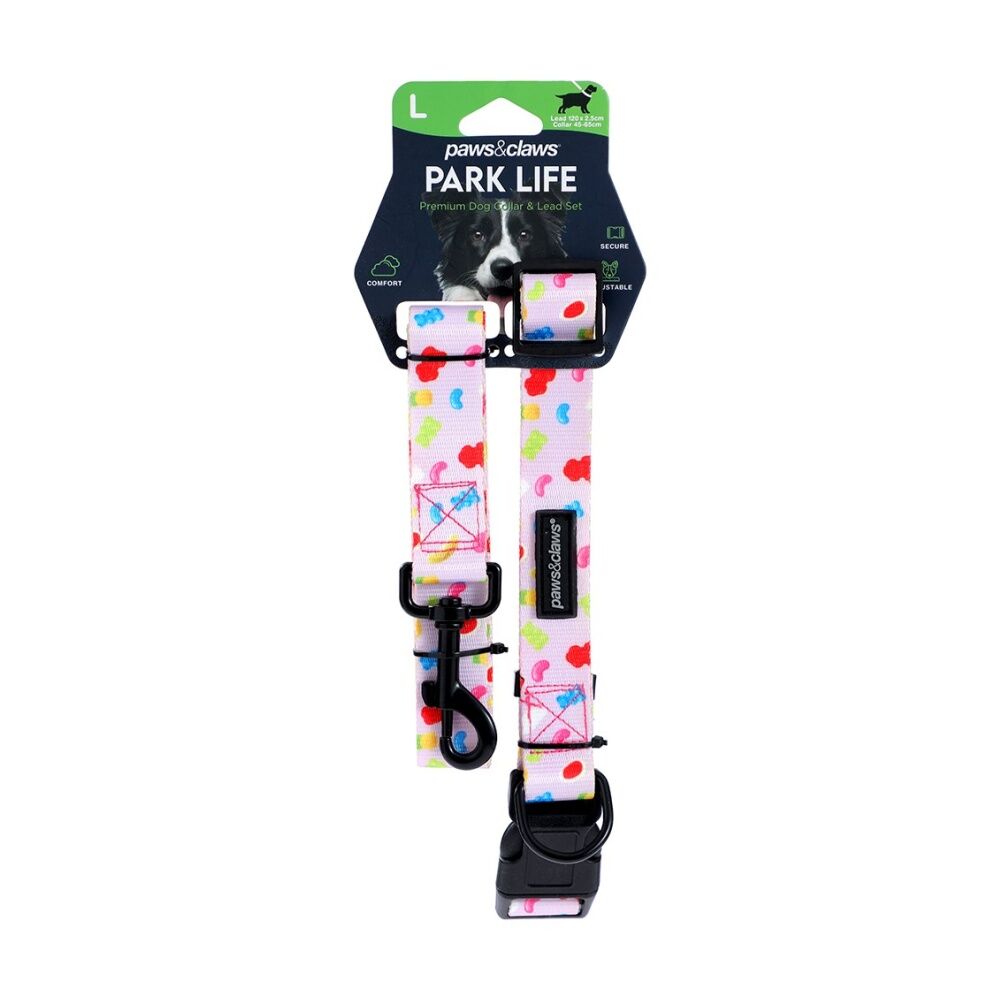 6x Paws And Claws Park Life Dog Collar & Lead Set Large 45-65cm 120x2.5cm Assorted