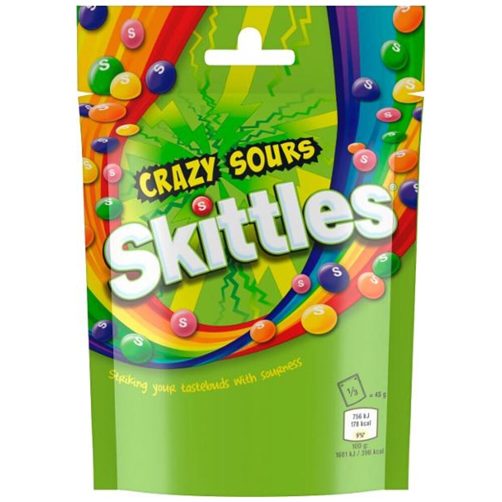 15PK Skittles Crazy Sours Pouch 136g Fruit Flavour Sour Lollies/Gummies