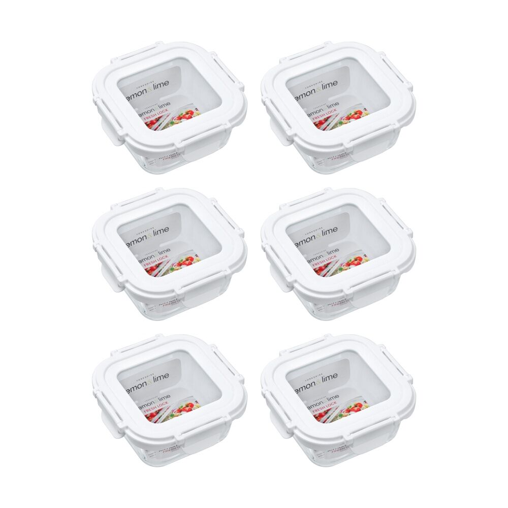6PK Lemon And Lime Yorkshire Fresh Lock Glass Reusable Food Container 300ml