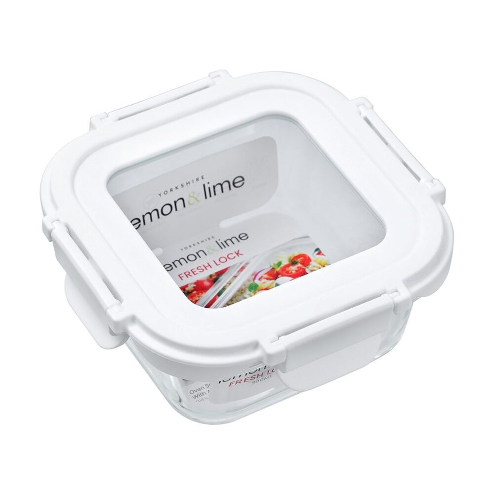6PK Lemon And Lime Yorkshire Fresh Lock Glass Reusable Food Container 300ml