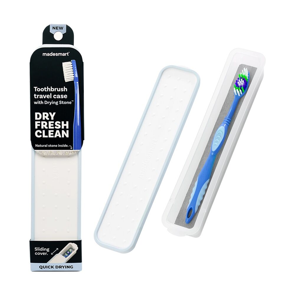 Madesmart Antimicrobial Drying Stone Toothbrush Travel Case Blue