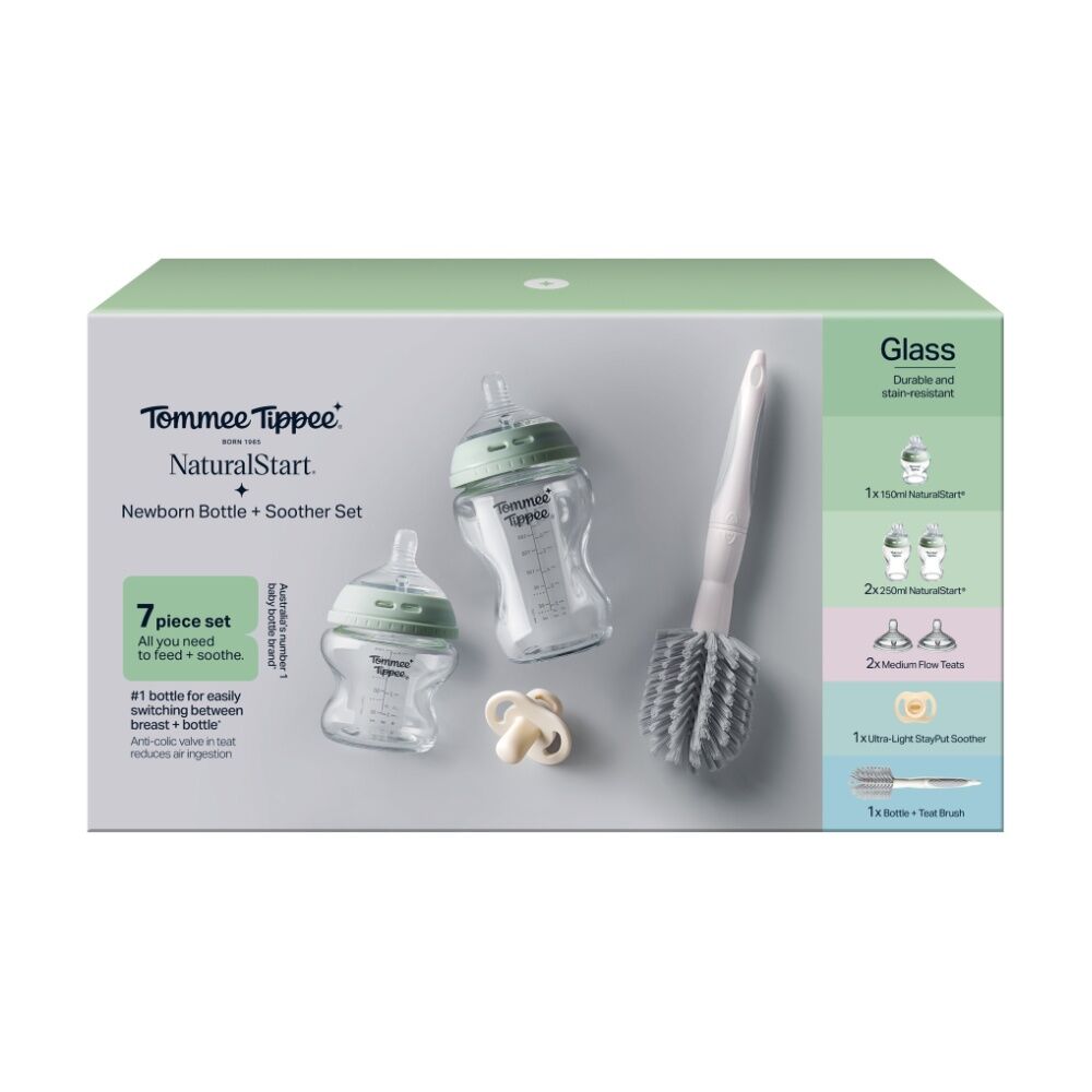 Tommee Tippee Natural Start Glass Baby Bottle Soother Set Clear