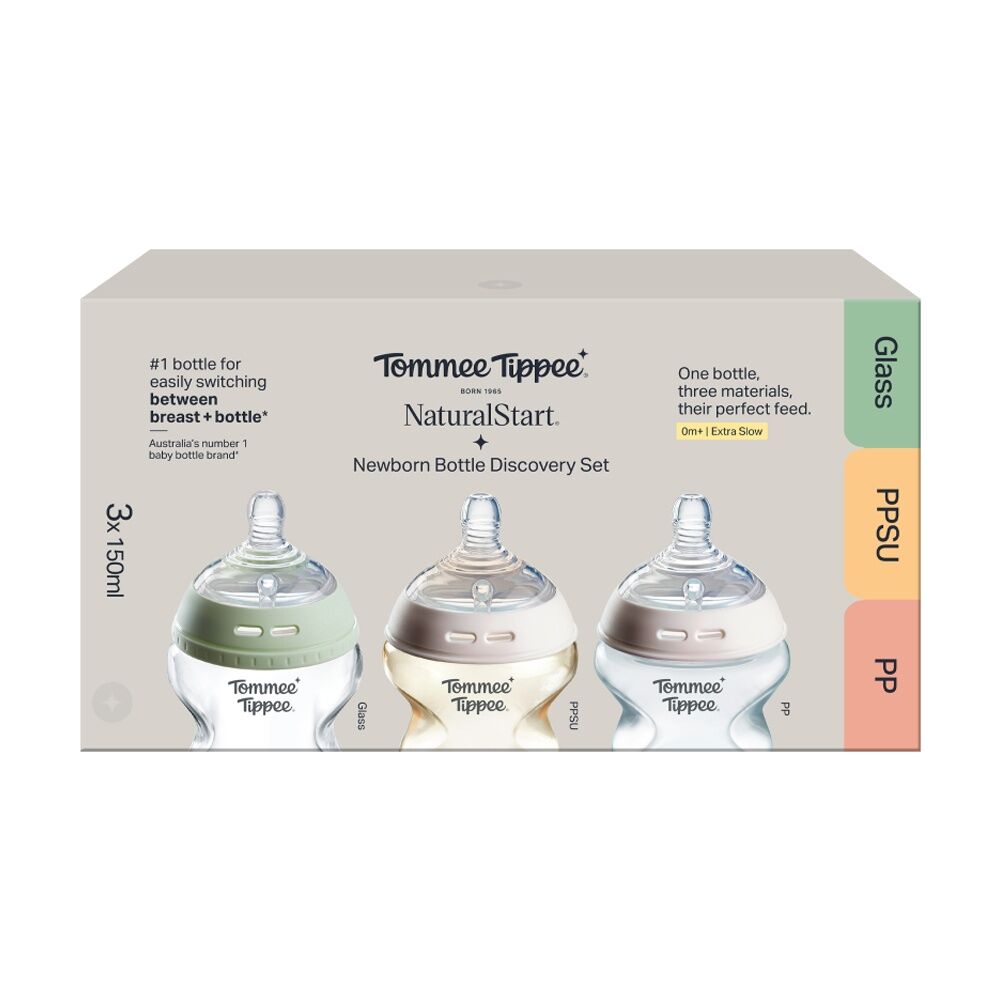 2x 3pc Tommee Tippee Natural Start Newborn Bottle Discovery Set 0m+ 150ml