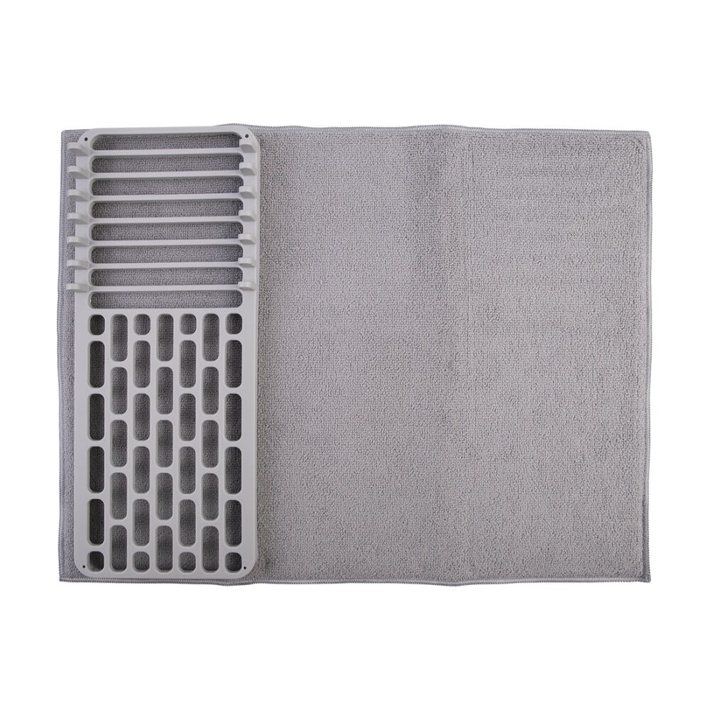 D.Line Foldable Kitchen Drying Mat W/ Removable Rack Grey 50x38cm