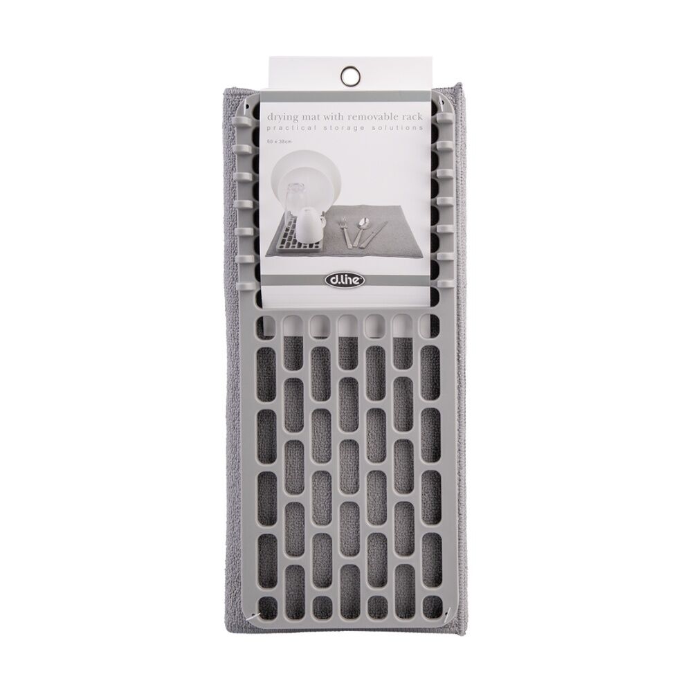 D.Line Foldable Kitchen Drying Mat W/ Removable Rack Grey 50x38cm