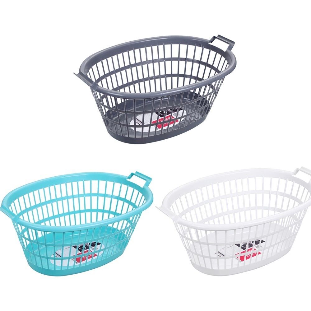 3x Boxsweden Oval Aerated Laundry/Clothing Carry Basket 63x43.5x27cm Assorted