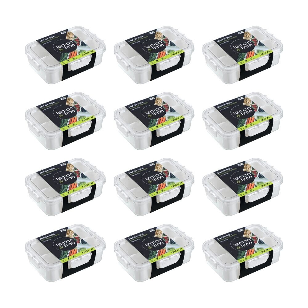 12PK Lemon And Lime Snackal Box 4 Section Reusable Food Container 24x17x6.8cm