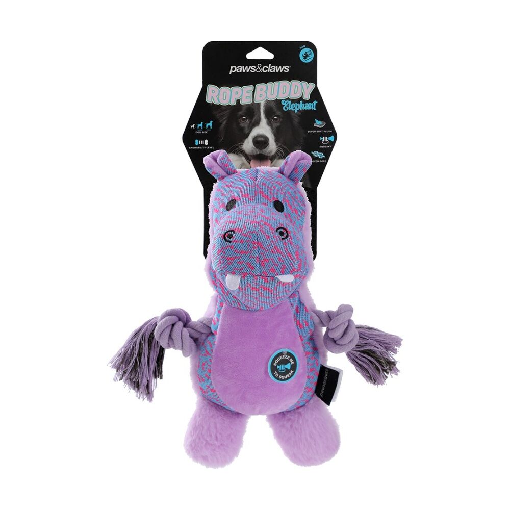 3x Paws And Claws Rope Buddy Fly-Knit Animals Dog Chew/Tug Squeaker Toy Assorted