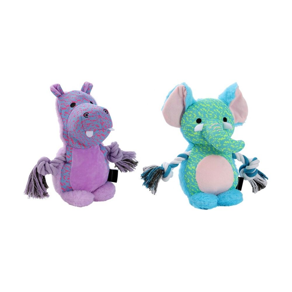 3x Paws And Claws Rope Buddy Fly-Knit Animals Dog Chew/Tug Squeaker Toy Assorted