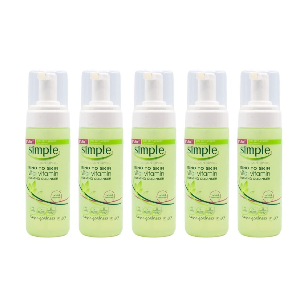 5PK Simple Vital Vitamin Foaming Cleanser W/ Vitamin-E For Sensitive Skin 150ml