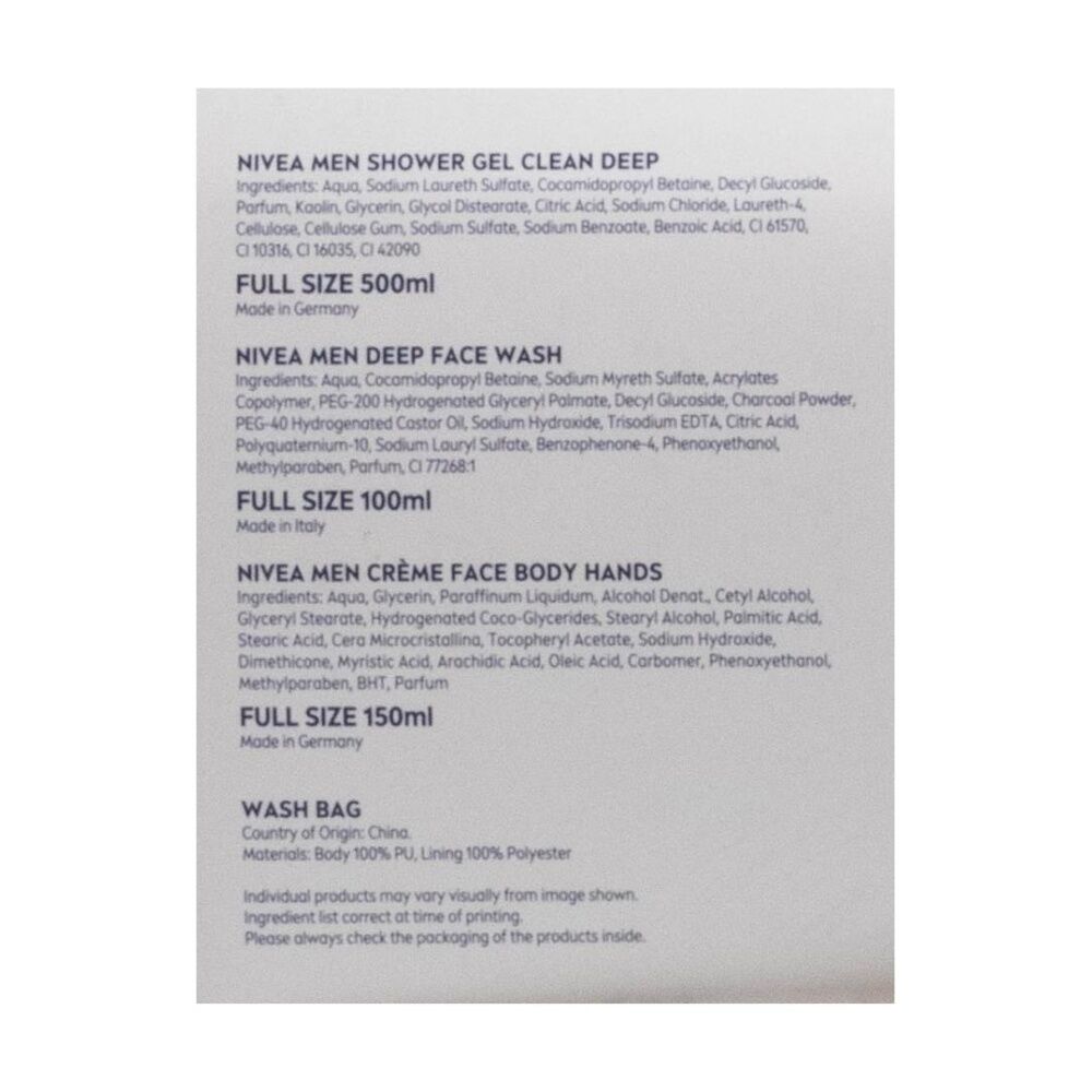 2x 3pc Nivea Deep Skincare Kit W/ Shower Gel, Face/Beard Wash & Creme
