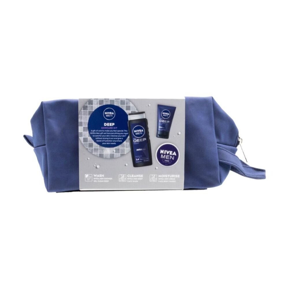 2x 3pc Nivea Deep Skincare Kit W/ Shower Gel, Face/Beard Wash & Creme