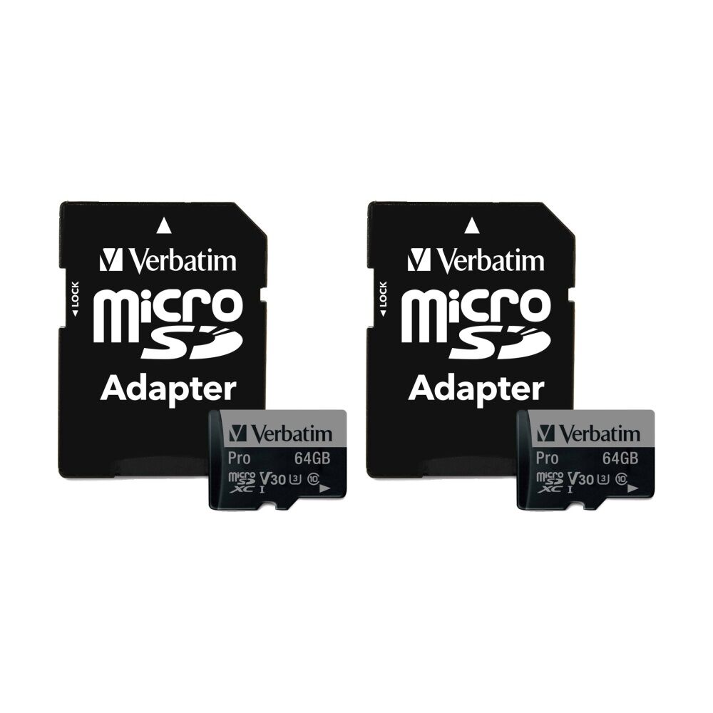 2PK VERBATIM Pro Micro SDHC Card (Class 10 UHS-I U3) w/ Adaptor 64GB