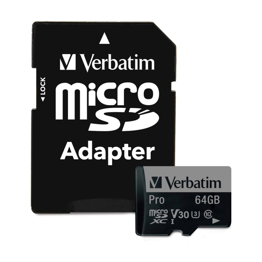 4PK VERBATIM Pro Micro SDHC Card (Class 10 UHS-I U3) w/ Adaptor 64GB