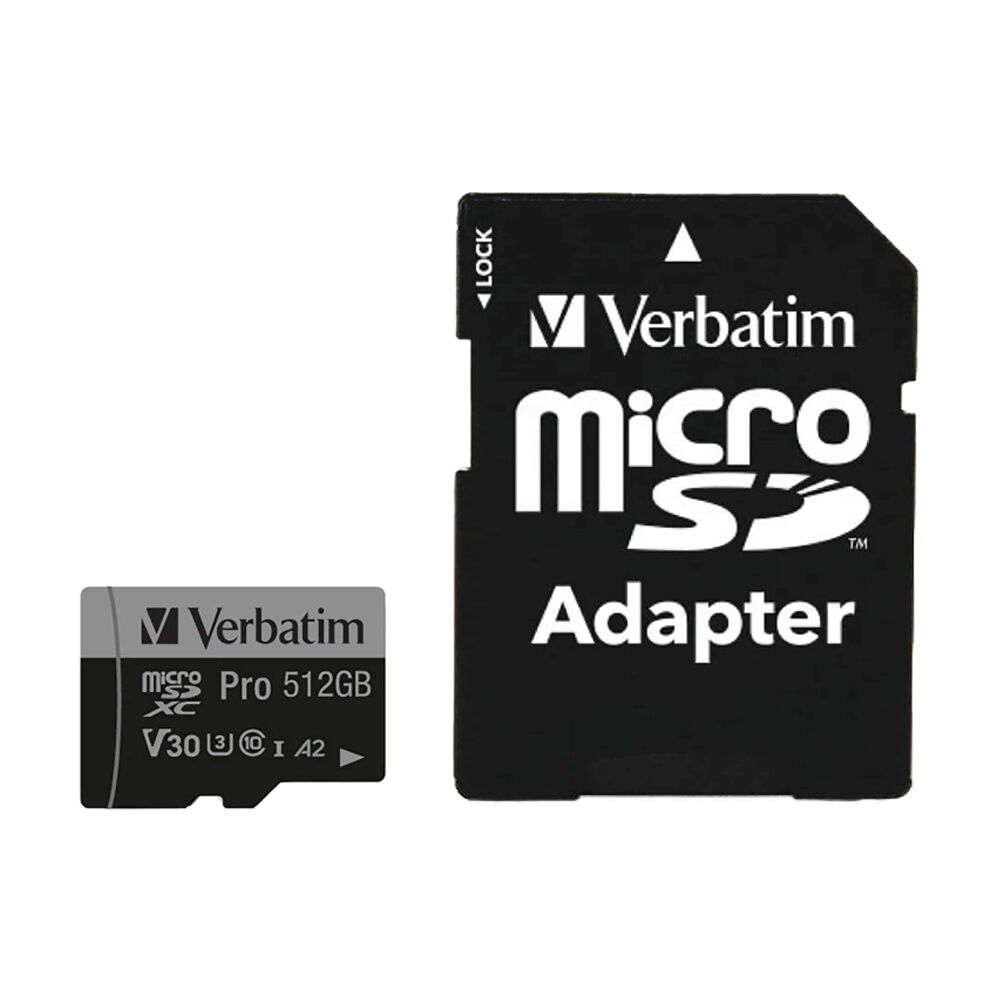 VERBATIM Pro Micro SDXC Card (Class 10 UHS-I U3) w/ Adaptor 512GB