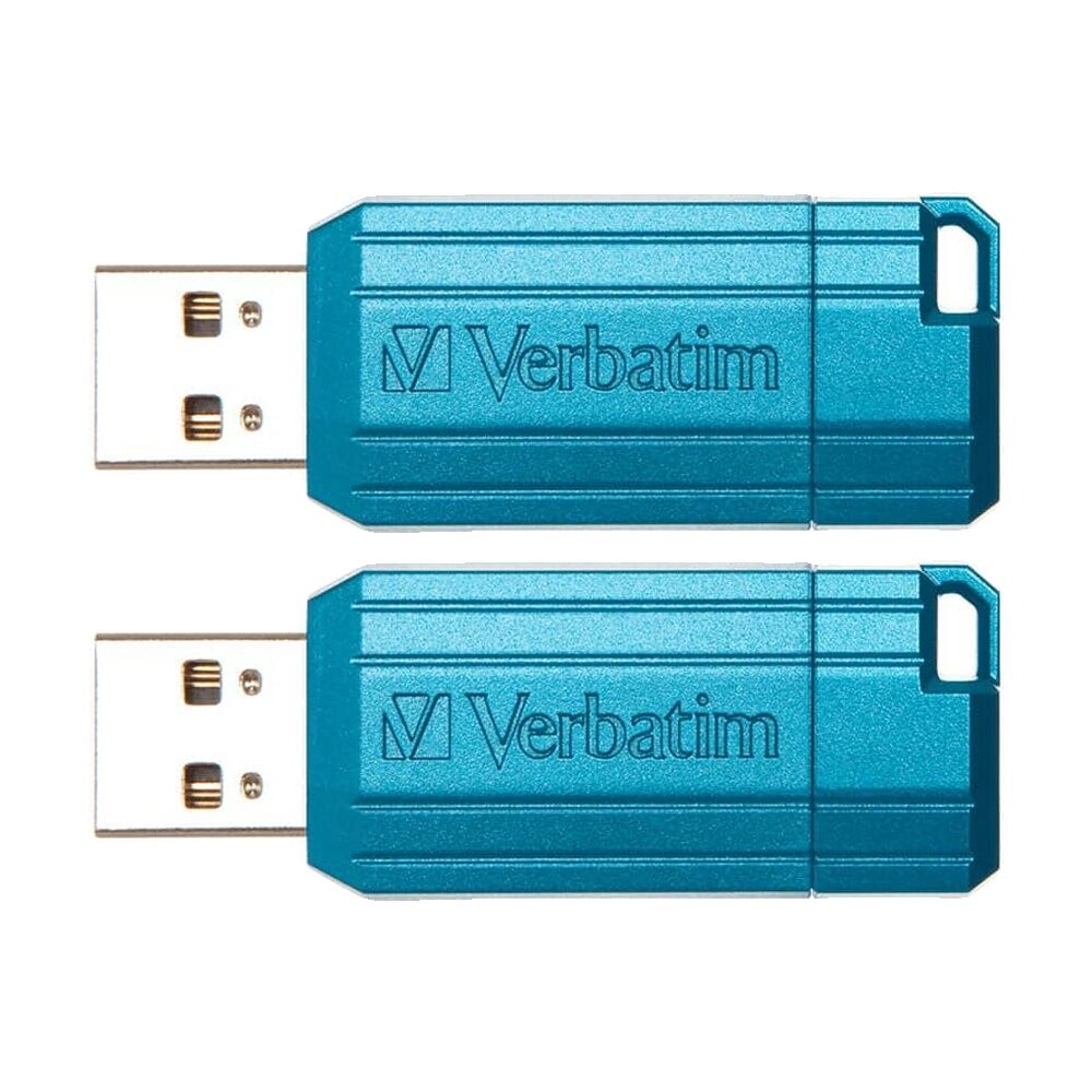 2PK VERBATIM Pinstripe Retractable USB 2.0 Flash Drive 32GB Caribbean Blue